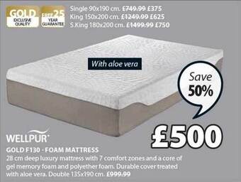 JYSK Wellpur gold f130 foam mattress offer