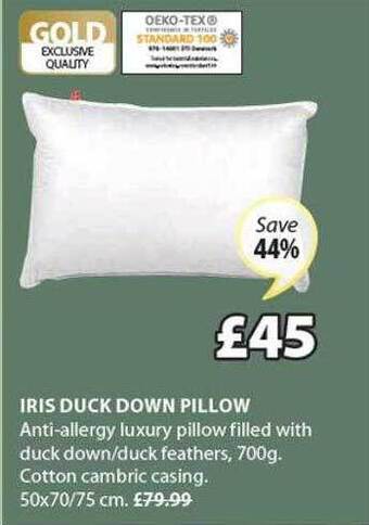 JYSK Iris duck down pillow offer