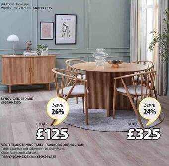 JYSK Vesterborg dining table + arnborg dining chair offer