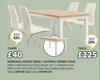 JYSK Marksel dining table + havndal dining chair offer