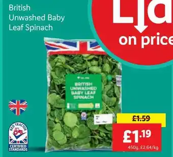 Lidl British unwashed baby leaf spinach offer