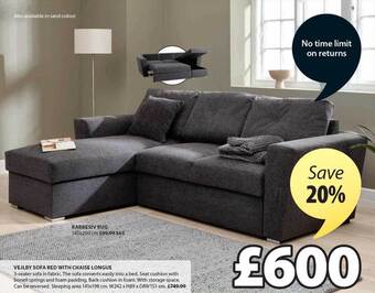 JYSK Vejlby sofa bed with chaise longue offer