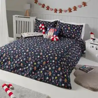 Home Bargains Christmas buddies: duvet cover - gingerbread navy offer