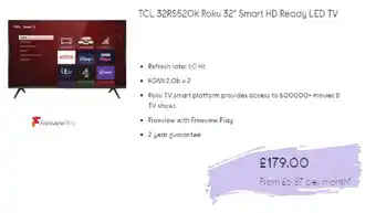 Currys PC World TCL 32RS520K ROKU 32" Smart HD Ready LED TV offer