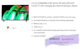 Currys PC World LG OLED48A26LA 48" Smart 4K Ultra HD HDR OLED TV With Google Assistant & Amazon Alexa offer