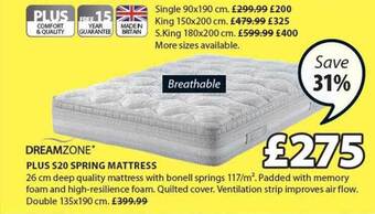 JYSK Dreamzone plus s20 spring mattress offer