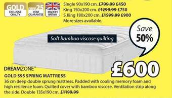 JYSK Dreamzone gold s95 spring mattress offer