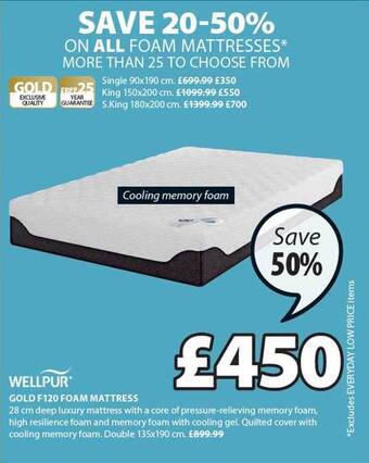 JYSK Wellpur gold f120 foam mattress offer