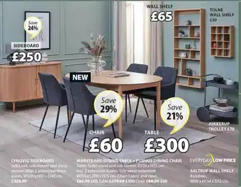 JYSK Lyngvig sideboard, marstrand dining table + purhus dining chair, saltrup wall shelf offer