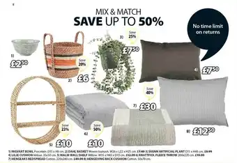 JYSK Ingvart bowl, dahl basket, svenn artificial plant, lilje cushion, malik wall shelf, kratfiol fleece throw, hengeaks bedspread offer