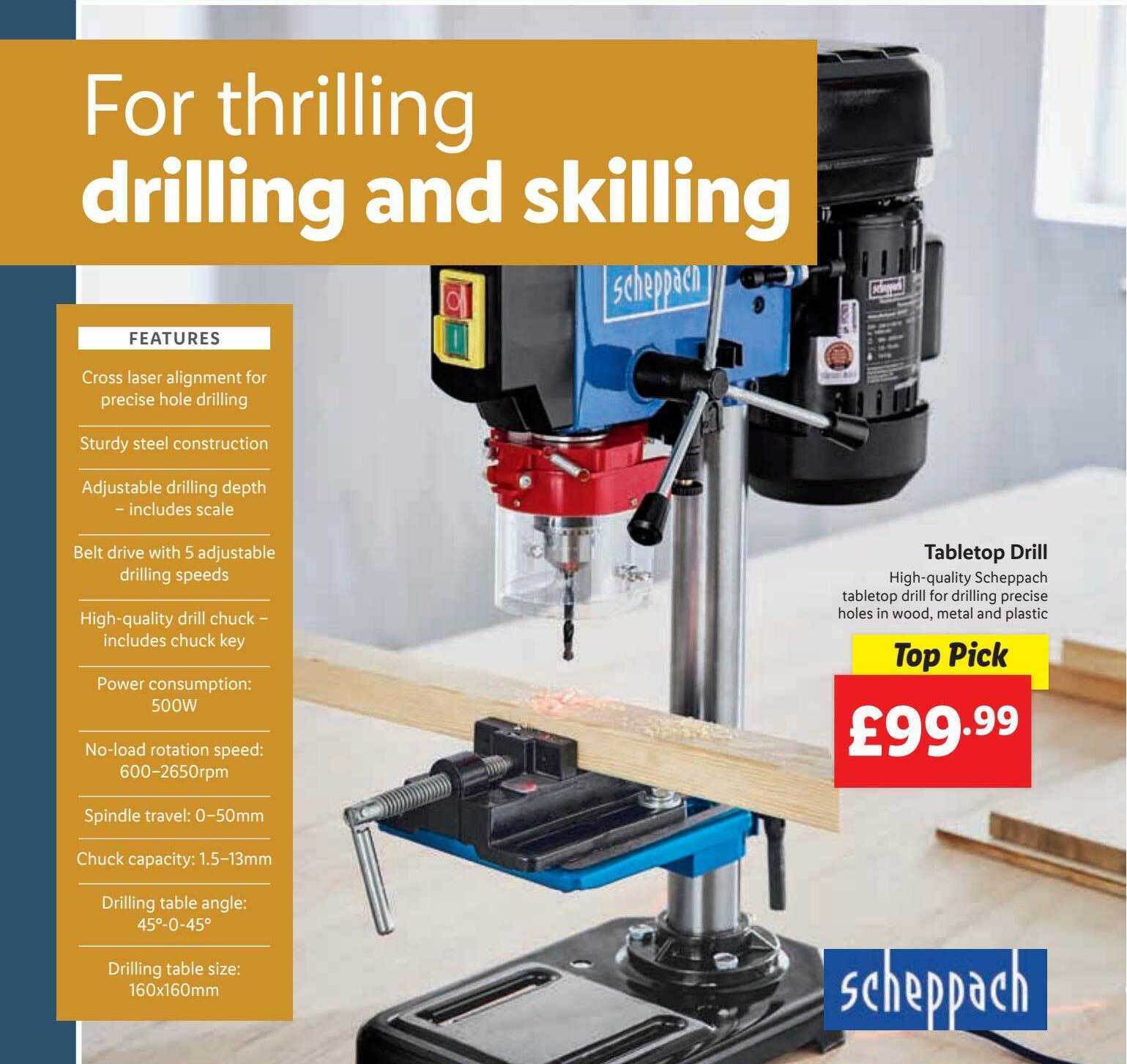 Scheppach tabletop drill offer at Lidl