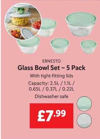 Lidl Ernesto glass bowl set - 5 pack offer