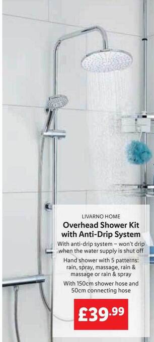Lidl Livarno home overhead shower kit with anti-drip system offer