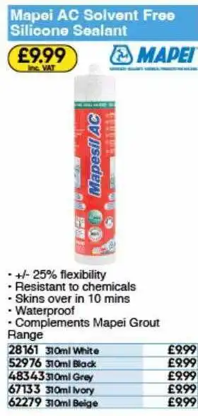 Toolstation Mapei ac solvant free silicone sealant offer