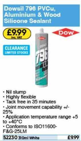 Toolstation Dowsil 796 pvcu aluminium & wood silicone sealant offer
