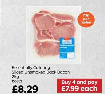 Bestway Essentially catering sliced unsmoked back bacon 2 kg offer