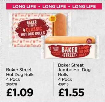 Bestway Baker street hot dog rolls 4 pack, baker street jumbo hot dog rolls 4 pack offer