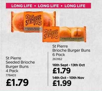 Bestway St pierre seeded brioche burger buns 4 pack, st pierre brioche burger buns 6 pack offer