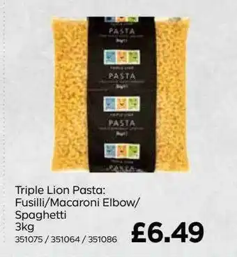 Bestway Triple lion pasta : fusilli-macaronni elbow-spaghetti offer
