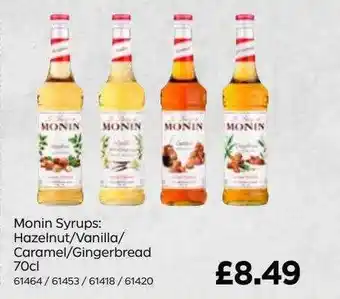 Bestway Monin syrups : hazelnut-vanilla-caramel-gingerbread offer