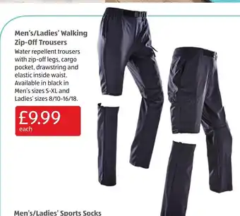 Aldi Men's/ Ladies Walking Zip Off Trousers offer