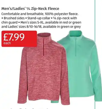 Aldi Men's/ Ladies 1/4 Zip Neck Fleece offer