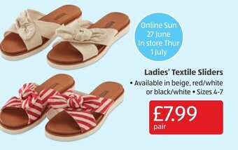 Aldi Ladies Textile Sliders offer