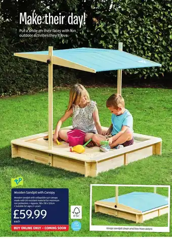 Aldi Wooden Sandpit with Canopy offer