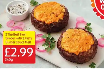 Aldi 2 The Best Ever Burger with a Tasty Burger Sauce Melt 340g offer