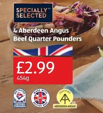 Aldi 4 Aberdeen Angus Beef Quarter Pounders 454g offer