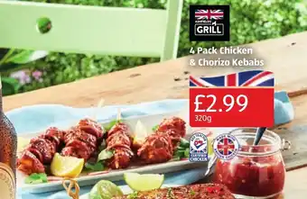 Aldi 4 Pack Chicken & Chorizo Kebabs 320g offer
