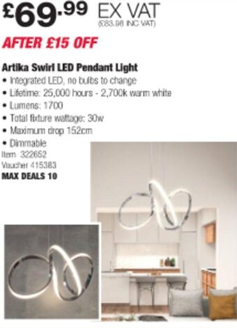 Costco Artika Swirl LED Pendant Light offer
