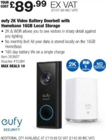 Costco eufy 2K Video Battery Doorbell with Homebase 16GB Local Storage offer