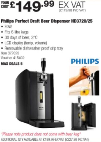 Costco Philips Perfect Draft Beer Dispenser HD3720/25 offer