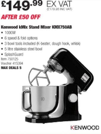 Costco Kenwood kMix Stand Mixer KMX750AB offer