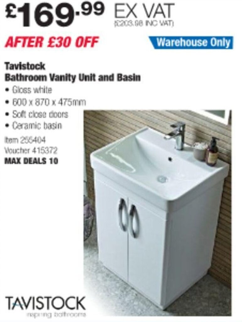 Tavistock Bathroom Vanity Unit and Basin offer at Costco
