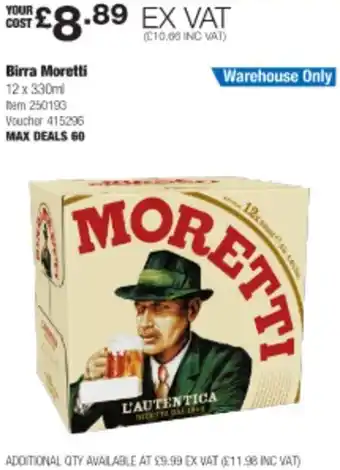 Costco Birra Moretti 12 x 330ml offer