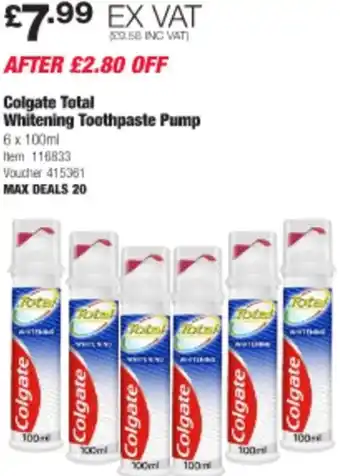 Costco Colgate Total Whitening Toothpaste Pump 6 x 100ml offer