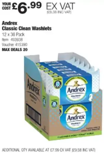 Costco Andrex Classic Clean Washlets 12 x 36 Pack offer