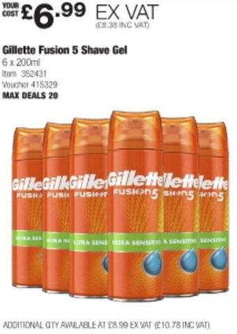 Costco Gillette Fusion 5 Shave Gel 6 x 200ml offer