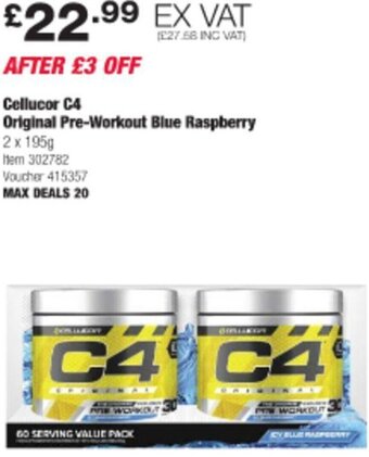 Costco Cellucor C4 Original Pre-Workout Blue Raspberry 2 x 195g offer