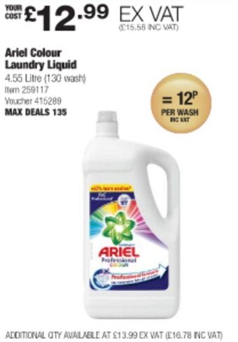 Costco Ariel Colour Laundry Liquid 4.55 Litre offer