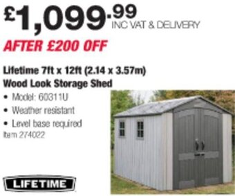 Costco Lifetime 7ft x 12ft Wood Look Storage Shed offer