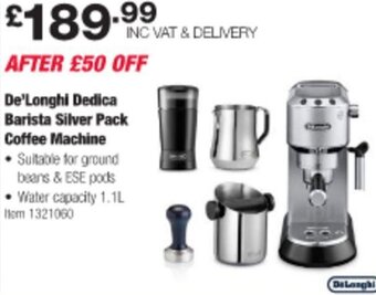 Costco De'Longhi Dedica Barista Silver Pack Coffee Machine offer