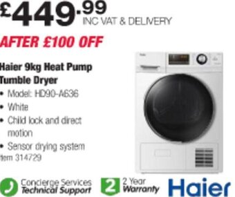 Costco Haier 9kg Heat Pump Tumble Dryer offer