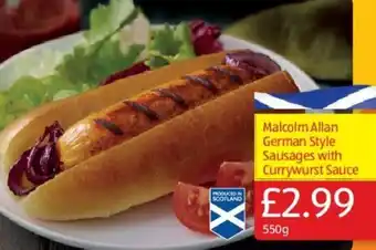 Aldi Malcolm Allan German Style Sausages With Currywurst Sauce 550g offer