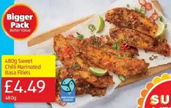 Aldi 480g Sweet Chilli Marinated Basa Fillets offer