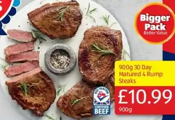 Aldi 900g 30 Day Matured 4 Rump Steaks 900g offer