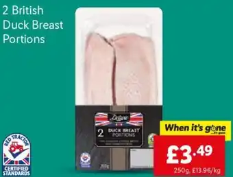 Lidl 2 British Duck Breast Portiosns 250g offer