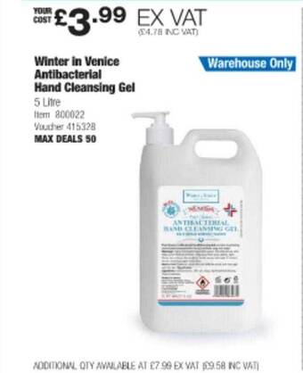 Costco Winter in venice antibacterial hand cleansing gel offer